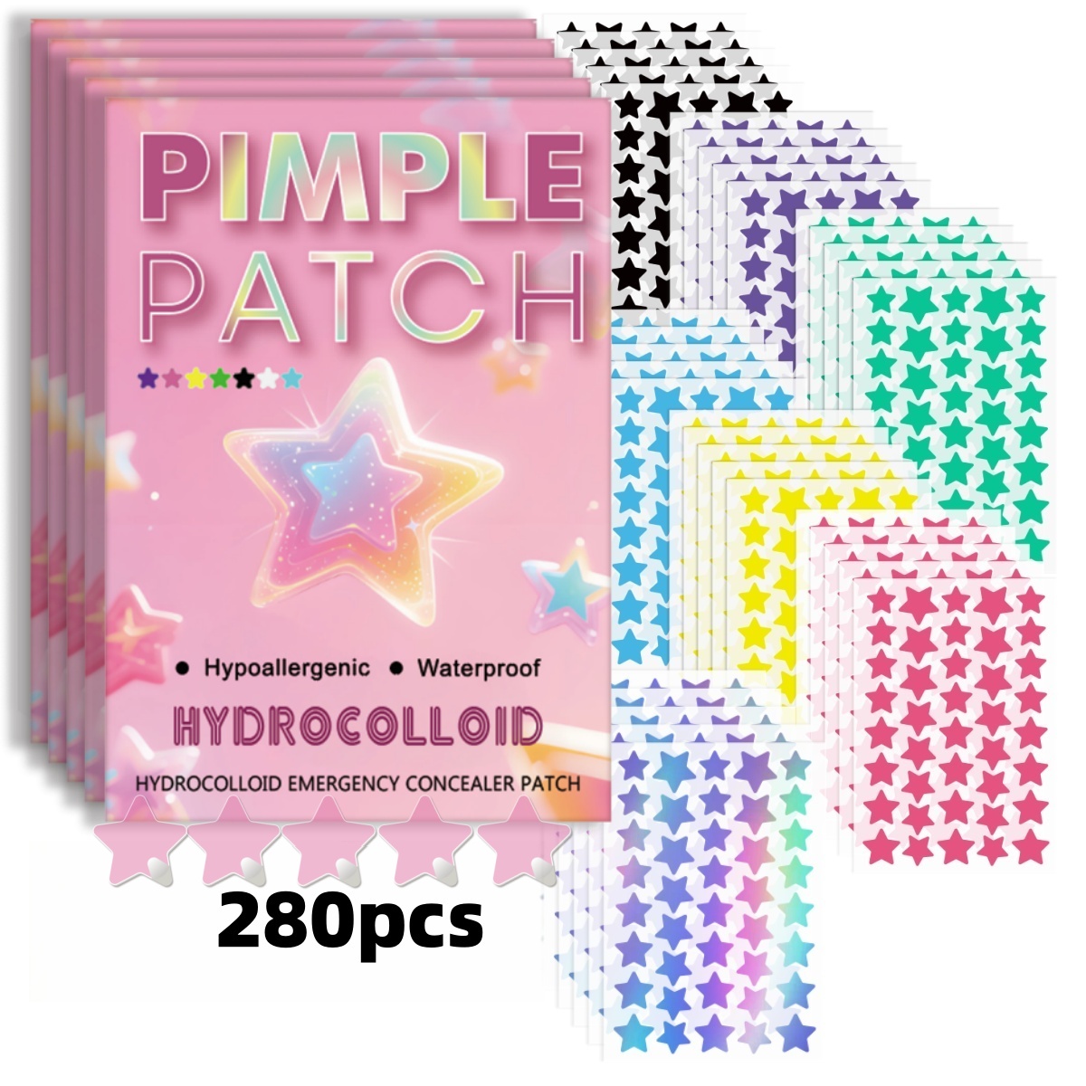 Pressed Powder Foundation - 280pieces of multi-color star acne patches,