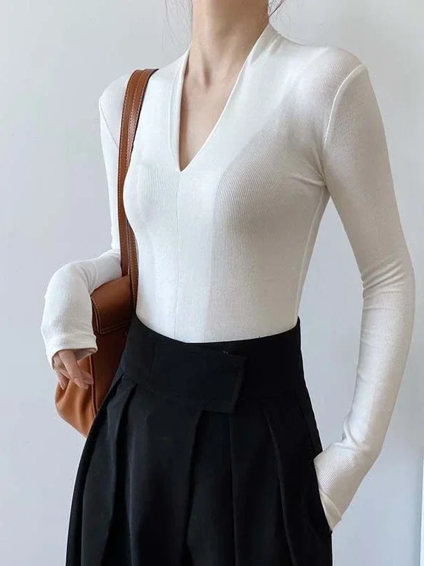 V-neck Slim Shirts Long Sleeve - Beauty & Makeup Katia Di Paola review and price